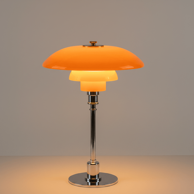 Zaevia Seraphina Tiered Glass Table Lamp – Mid - Century Danish Inspired Accent Light - | Zaevia