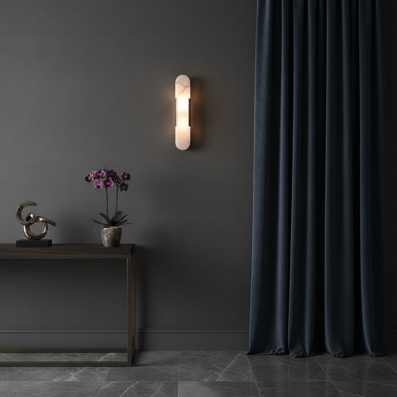 Zaevia Serenova Alabaster Capsule Wall Sconce | Modern Luxury Slim Geometric Light - Wall Light | Zaevia