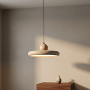 Soleil Travertine Disc & Wood Sphere Pendant Light - Pendant Light | Zaevia