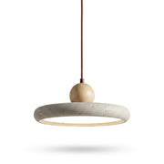 Soleil Travertine Disc & Wood Sphere Pendant Light - Pendant Light | Zaevia
