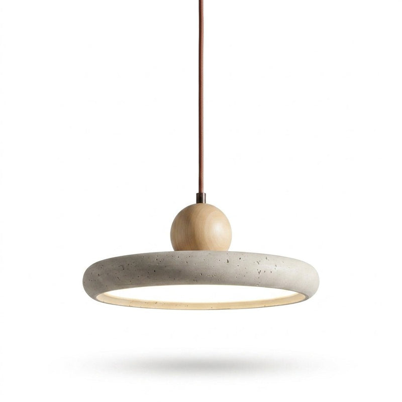 Soleil Travertine Disc & Wood Sphere Pendant Light - Pendant Light | Zaevia