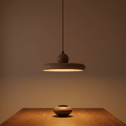 Soleil Travertine Disc & Wood Sphere Pendant Light - Pendant Light | Zaevia