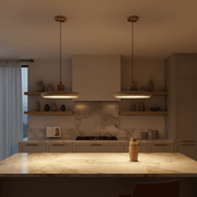 Soleil Travertine Disc & Wood Sphere Pendant Light - Pendant Light | Zaevia