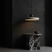 Soleil Travertine Disc & Wood Sphere Pendant Light - Pendant Light | Zaevia