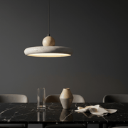 Soleil Travertine Disc & Wood Sphere Pendant Light - Pendant Light | Zaevia