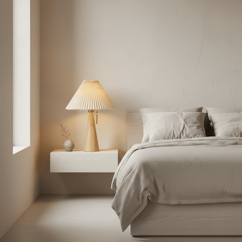 Zaevia Sone Pleated Shade Table Lamp: Scandi Solid Wood Bedside Light - Table Lamp | Zaevia