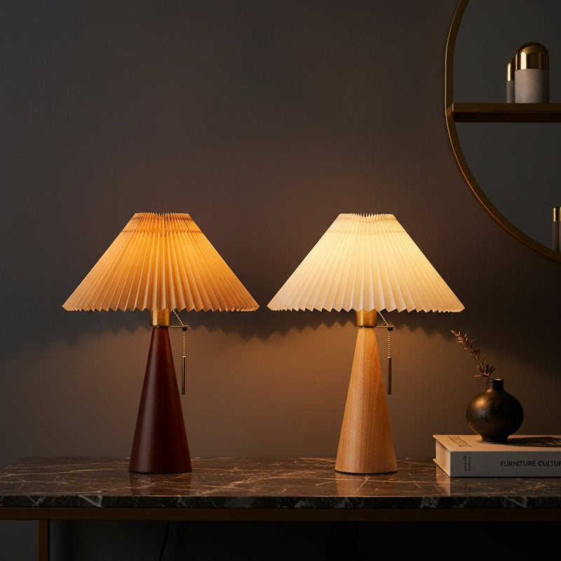 Zaevia Sone Pleated Shade Table Lamp: Scandi Solid Wood Bedside Light - Table Lamp | Zaevia