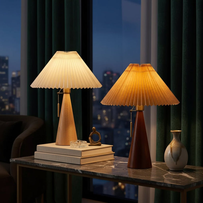 Zaevia Sone Pleated Shade Table Lamp: Scandi Solid Wood Bedside Light - Table Lamp | Zaevia