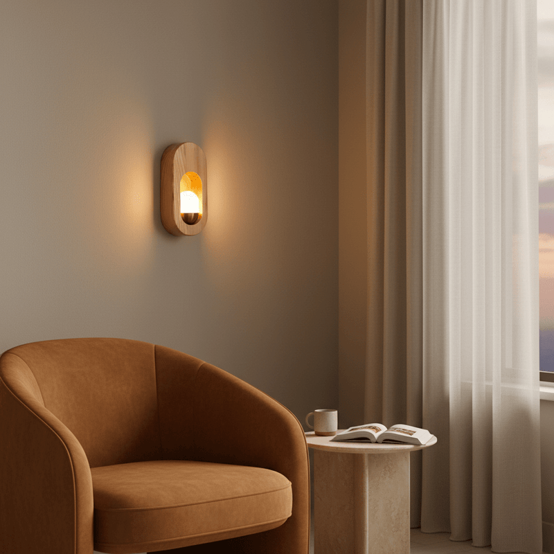 Zaevia Sora Minimalist Wood Oval Wall Sconce - Lighting > Wall Lights > Wall Sconces > Diffused Light Wall Sconces | Zaevia