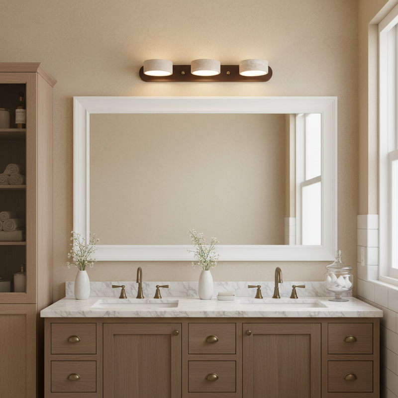 Terra Travertine & Wood Vanity Light