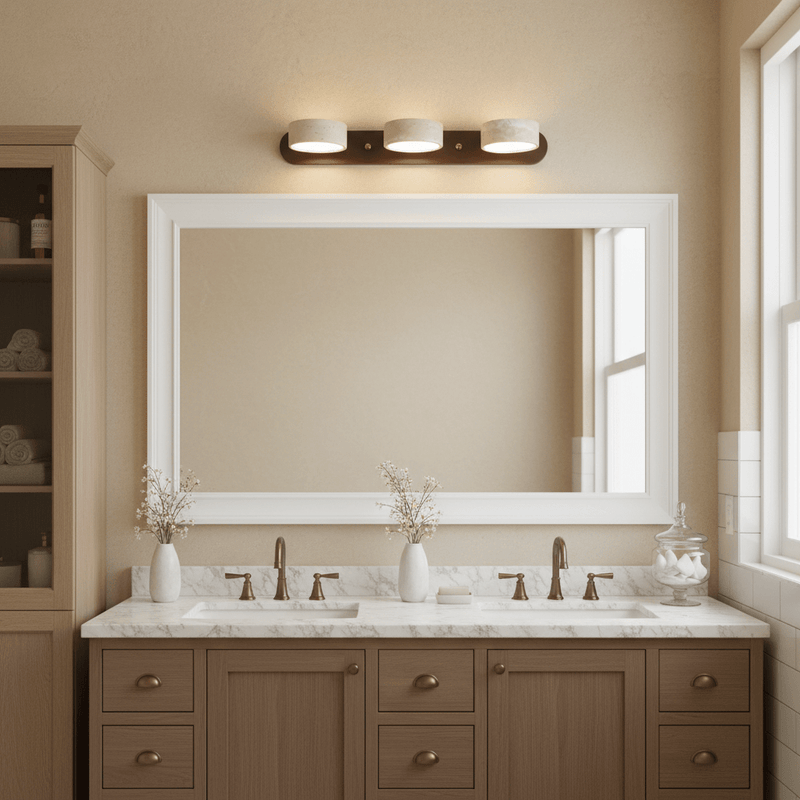 Terra Travertine & Wood Vanity Light - Lighting > Wall Lights > Bathroom Vanity Lights > Vanity Light Bar | Zaevia