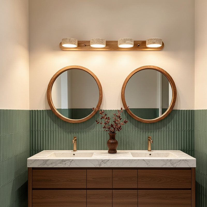 Terra Travertine & Wood Vanity Light