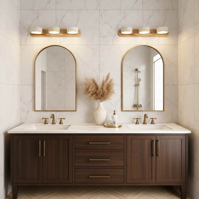 Terra Travertine & Wood Vanity Light
