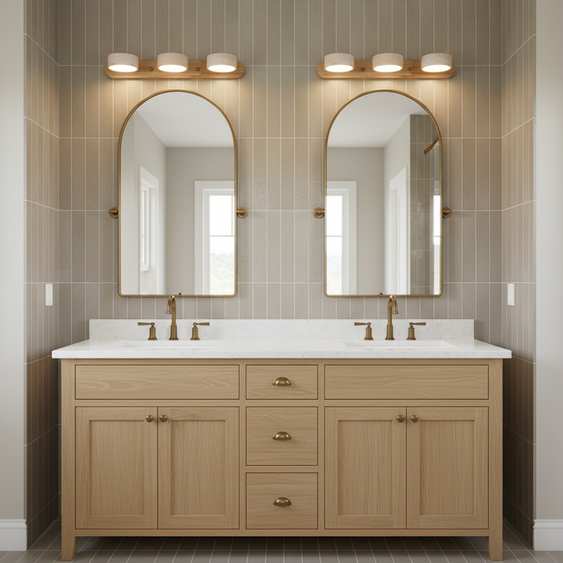 Terra Travertine & Wood Vanity Light