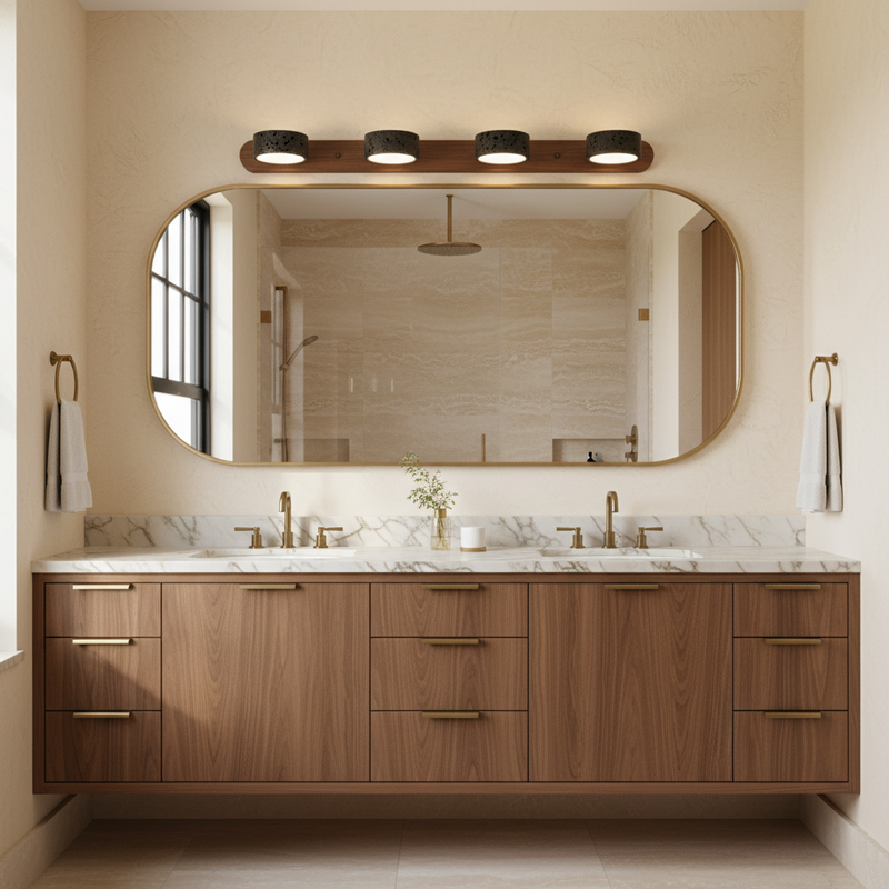 Terra Travertine & Wood Vanity Light