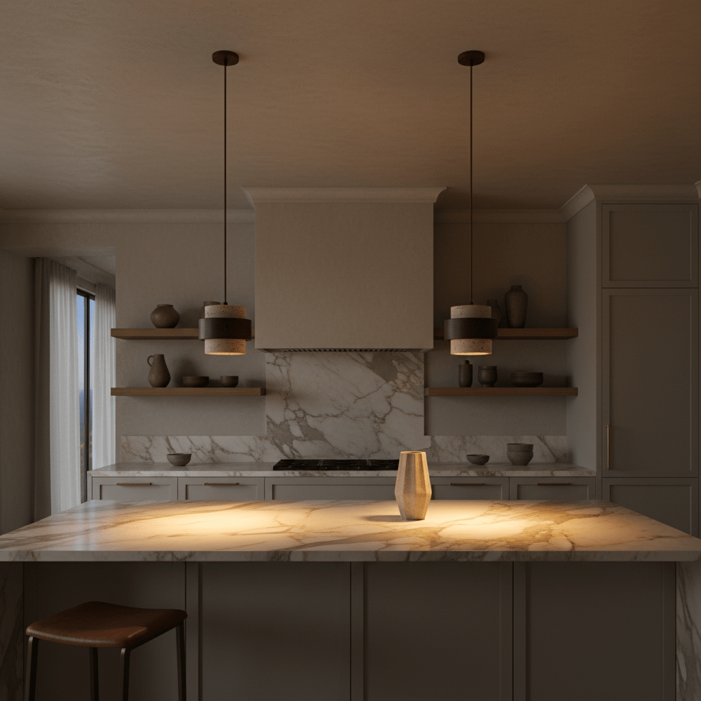 Travertine Stone & Wood Cylindrical Pendant Light - lighting | Zaevia