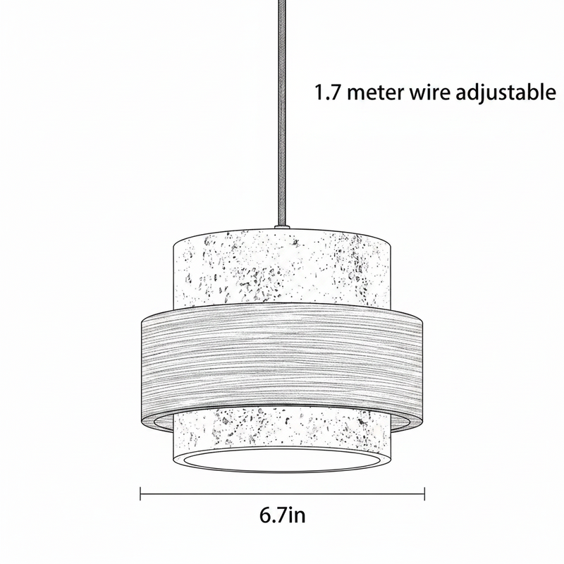 Travertine Stone & Wood Cylindrical Pendant Light