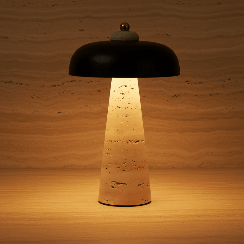 Zaevia Elara Travertine Table Lamp – Natural Stone Mushroom Light - | Zaevia