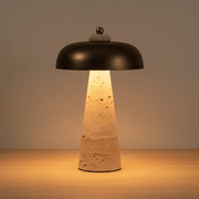 Zaevia Elara Travertine Table Lamp – Natural Stone Mushroom Light - | Zaevia