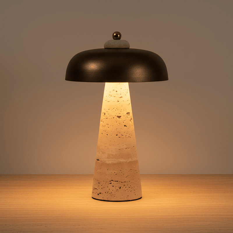 Zaevia Elara Travertine Table Lamp – Natural Stone Mushroom Light - | Zaevia