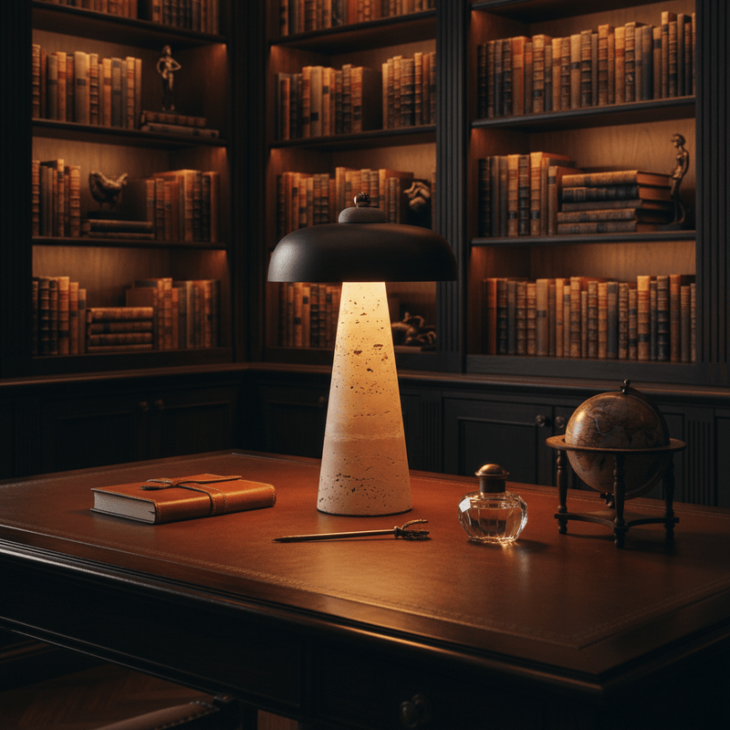 Zaevia Elara Travertine Table Lamp – Natural Stone Mushroom Light - | Zaevia