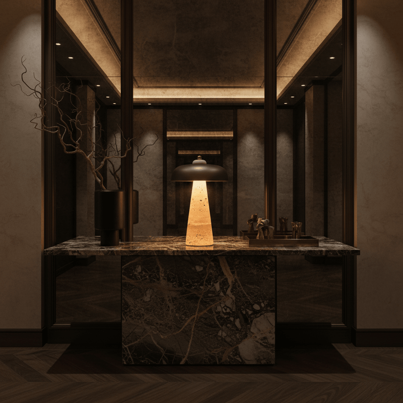 Zaevia Elara Travertine Table Lamp – Natural Stone Mushroom Light - | Zaevia