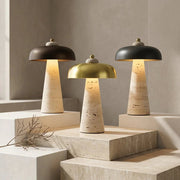 Zaevia Elara Travertine Table Lamp – Natural Stone Mushroom Light - | Zaevia