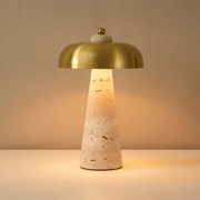 Zaevia Elara Travertine Table Lamp – Natural Stone Mushroom Light - | Zaevia