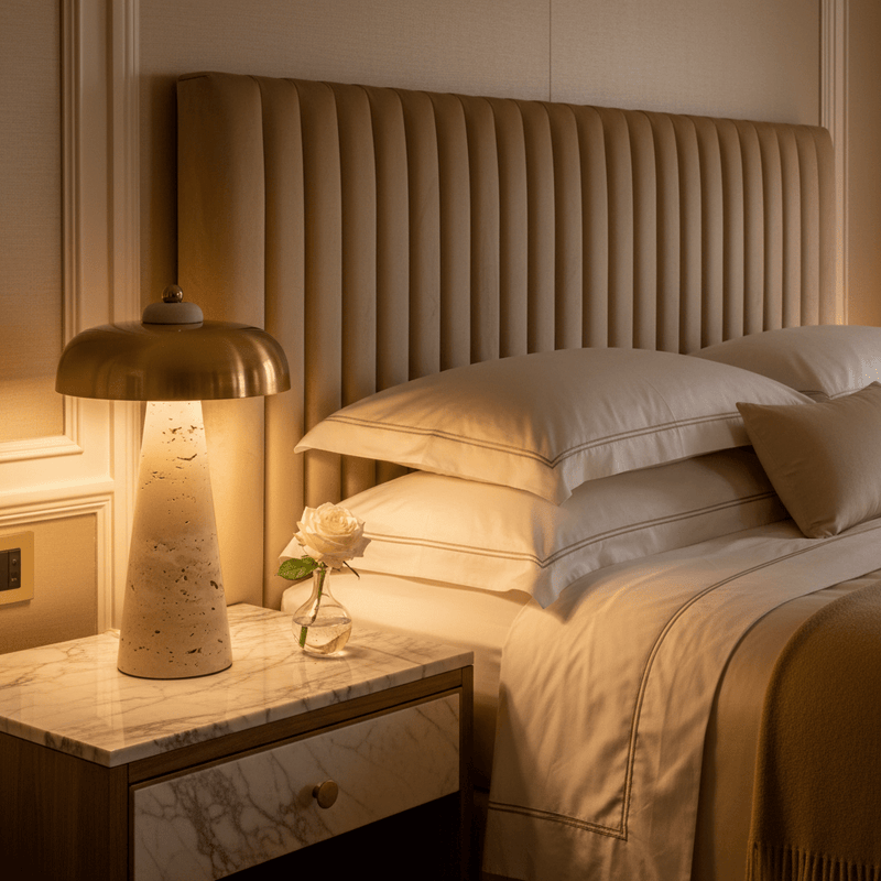 Zaevia Elara Travertine Table Lamp – Natural Stone Mushroom Light - | Zaevia