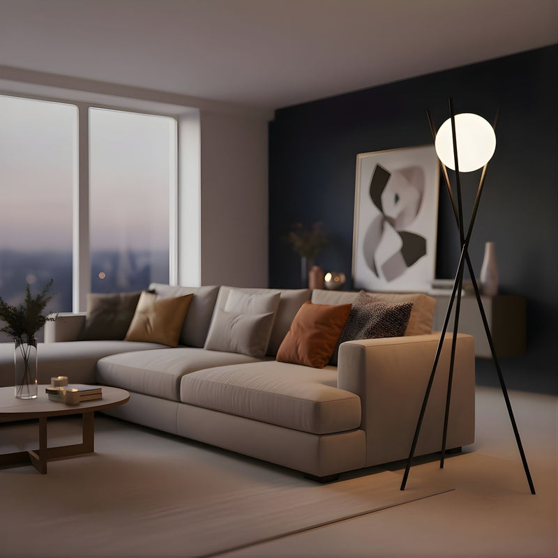 Zaevia Tripod Floor Lamp Frosted Globe Modern Accent Light - Floor lamp | Zaevia
