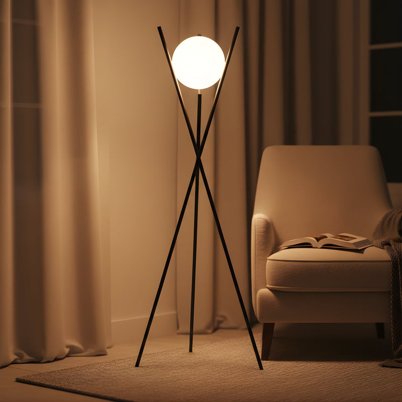 Zaevia Tripod Floor Lamp Frosted Globe Modern Accent Light - Floor lamp | Zaevia