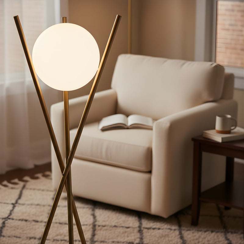 Zaevia Tripod Floor Lamp Frosted Globe Modern Accent Light - Floor lamp | Zaevia