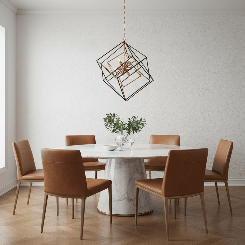 Zaevia Valo Geometric Square Lantern Pendant: Dual Tone Iron & Acrylic Light - Lighting > Ceiling Lights > Pendant Lighting > Medium & Large Pendants | Zaevia