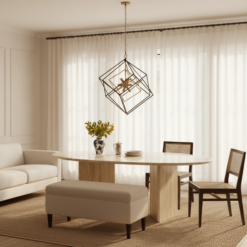 Zaevia Valo Geometric Square Lantern Pendant: Dual Tone Iron & Acrylic Light - Lighting > Ceiling Lights > Pendant Lighting > Medium & Large Pendants | Zaevia