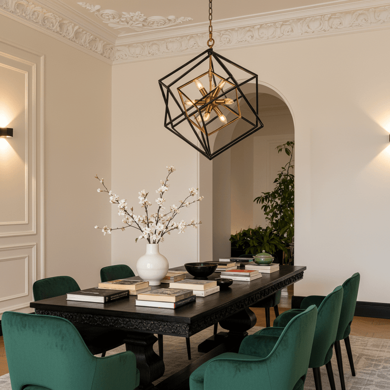 Zaevia Valo Geometric Square Lantern Pendant: Dual Tone Iron & Acrylic Light - Lighting > Ceiling Lights > Pendant Lighting > Medium & Large Pendants | Zaevia