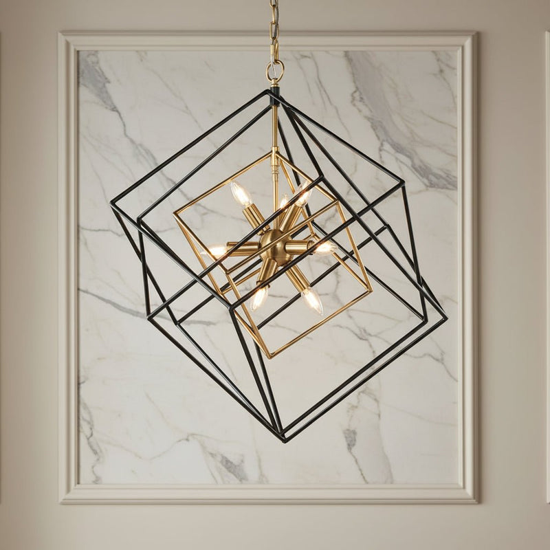 Zaevia Valo Geometric Square Lantern Pendant: Dual Tone Iron & Acrylic Light - Lighting > Ceiling Lights > Pendant Lighting > Medium & Large Pendants | Zaevia
