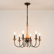 Zaevia Wood and Iron Candelabra Chandelier French Country Farmhouse Hardwired Ceiling Light - chandelier | Zaevia