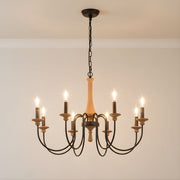 Zaevia Wood and Iron Candelabra Chandelier French Country Farmhouse Hardwired Ceiling Light - chandelier | Zaevia