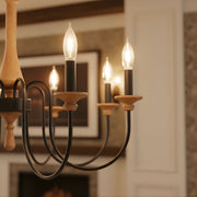 Zaevia Wood and Iron Candelabra Chandelier French Country Farmhouse Hardwired Ceiling Light - chandelier | Zaevia