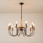 Zaevia Wood and Iron Candelabra Chandelier French Country Farmhouse Hardwired Ceiling Light - chandelier | Zaevia
