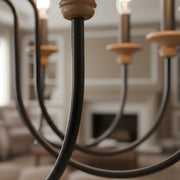 Zaevia Wood and Iron Candelabra Chandelier French Country Farmhouse Hardwired Ceiling Light - chandelier | Zaevia