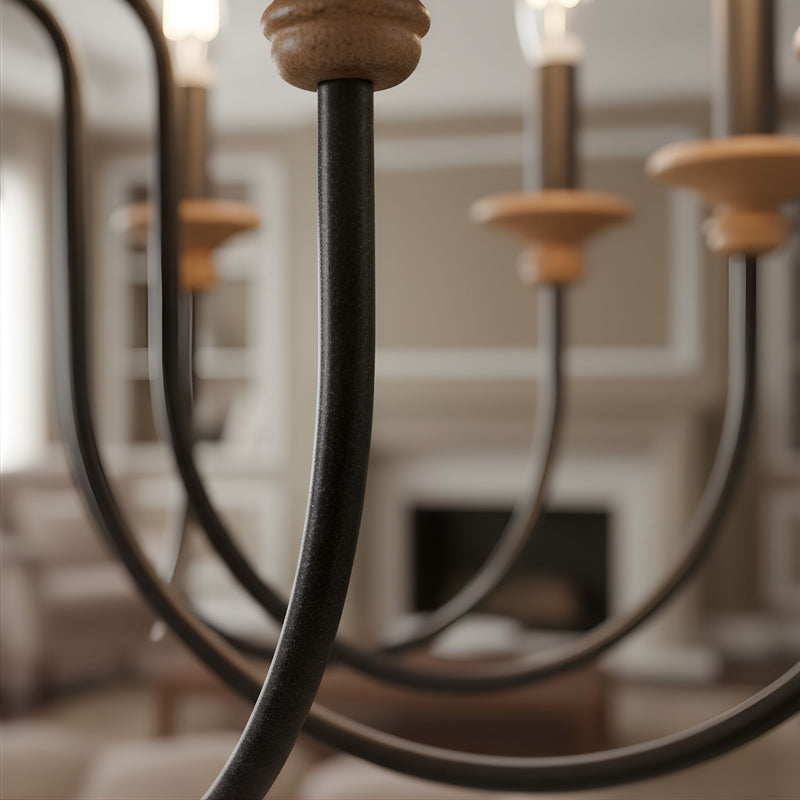 Zaevia Wood and Iron Candelabra Chandelier French Country Farmhouse Hardwired Ceiling Light - chandelier | Zaevia